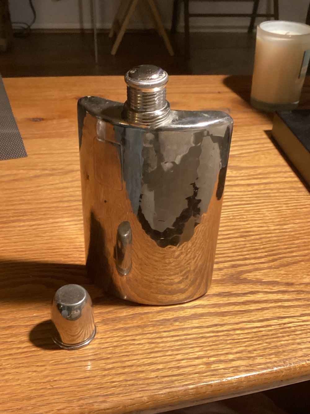 Vintage German 1940’s Tin Lined Hammered Silver 8oz Hip Flask - Not Engraved